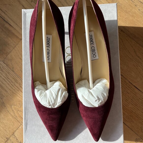 Jimmy Choo Amelia Suede Kitten-Heel Pumps in Burgundy NIB, Size 38.5 - Picture 2 of 11